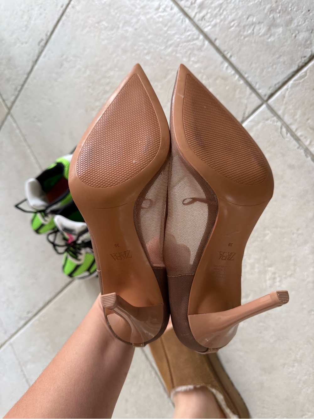 Zara Brown Pointed-Toe Mesh Pump Heels - Picture 3 of 4